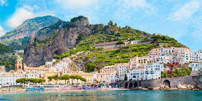 Amalfi village with Mediterranean coastline Salerno Campania Italy?400x200;crop