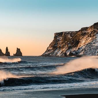 Black Sand Beach in town of Vík