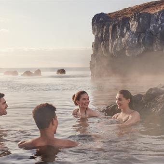 friends swimming in the sky lagoon