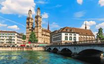 Famous Protestant Grossmünster cathedral Romanesque architecture in Zürich