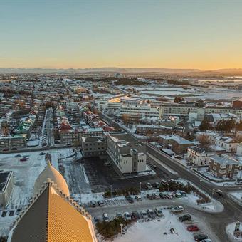 Aerial view of Reykjavík during Winter