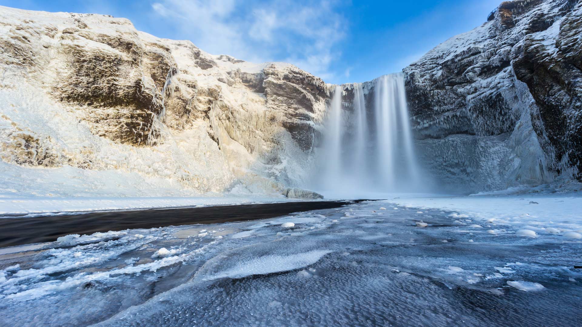 Skogafoss waterfall in winter