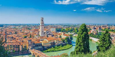 Aerial view of Verona with Adige River and Duomo di Verona?400x200;crop