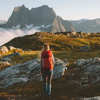 woman hiking in norway mountains