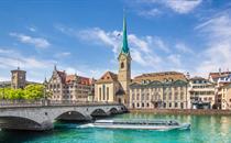 View of Zürich's Limmat river and Fraumünster church